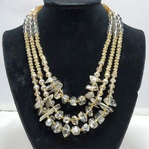 Ali khan 3 strand clear glass  with gold necklace and gift box